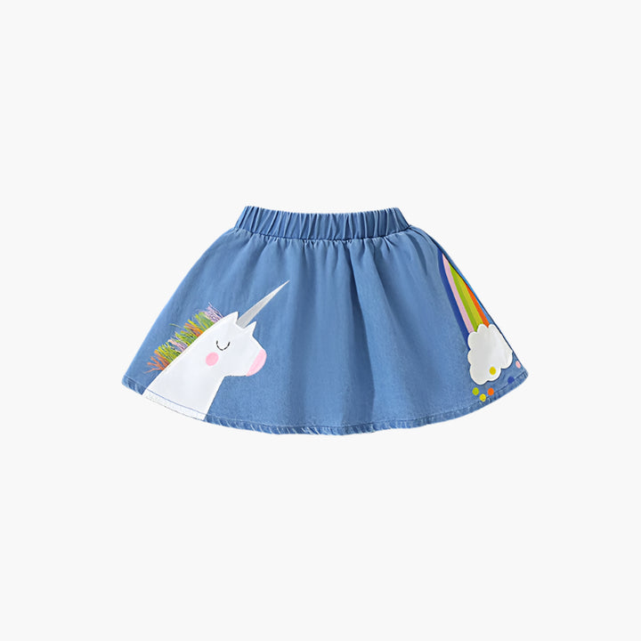 Unicorn Appliqué Denim Skirt