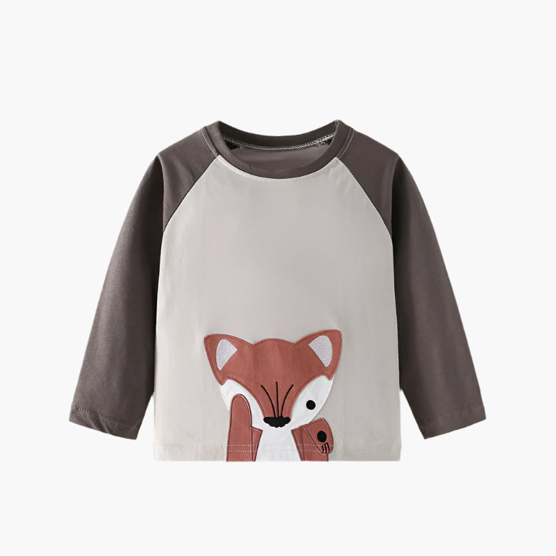 Fox Friend Appliqué Long-Sleeve T-Shirt