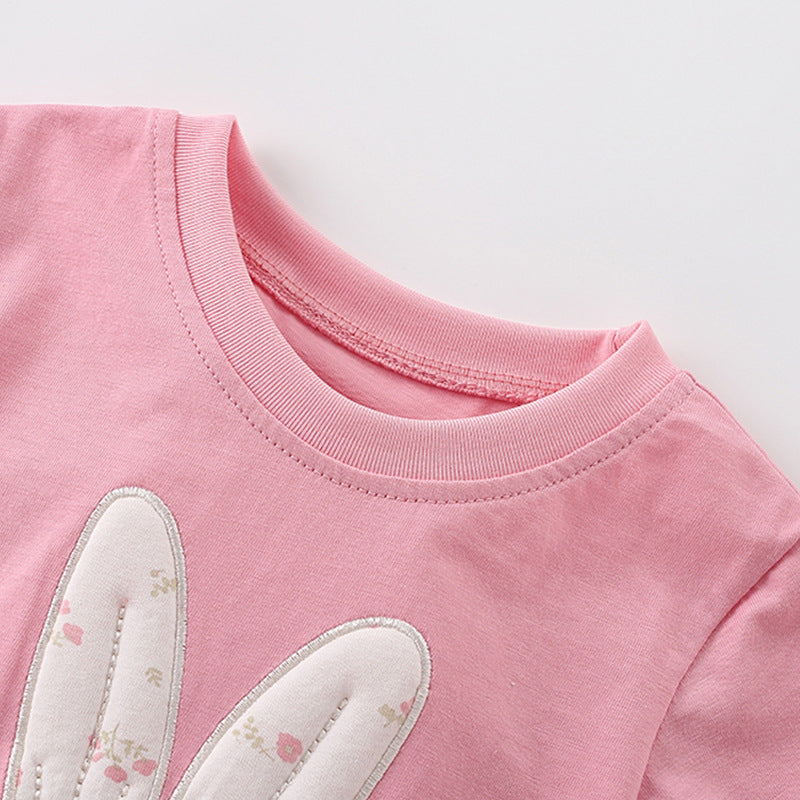 Bunny Applique T-Shirt & Striped Shorts Set