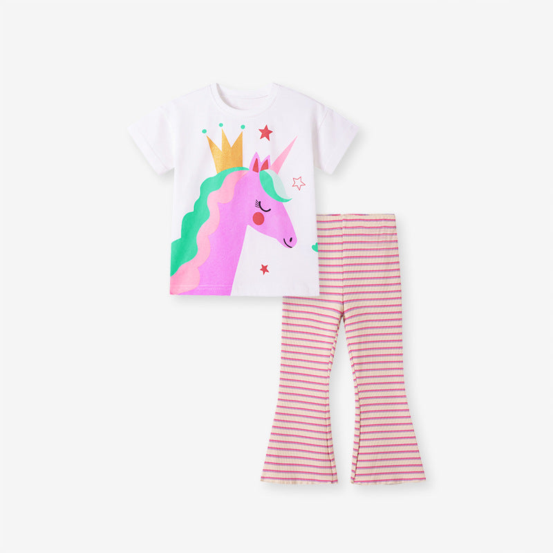 2-Piece Unicorn Print Flare Pants Set