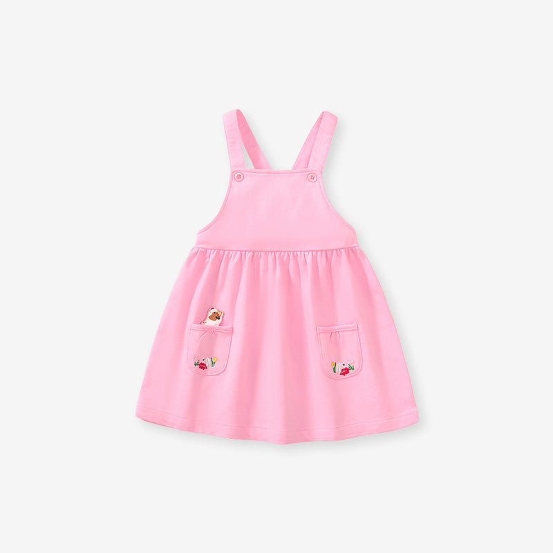 2-Piece Embroidered Pocket Pinafore Dress Set