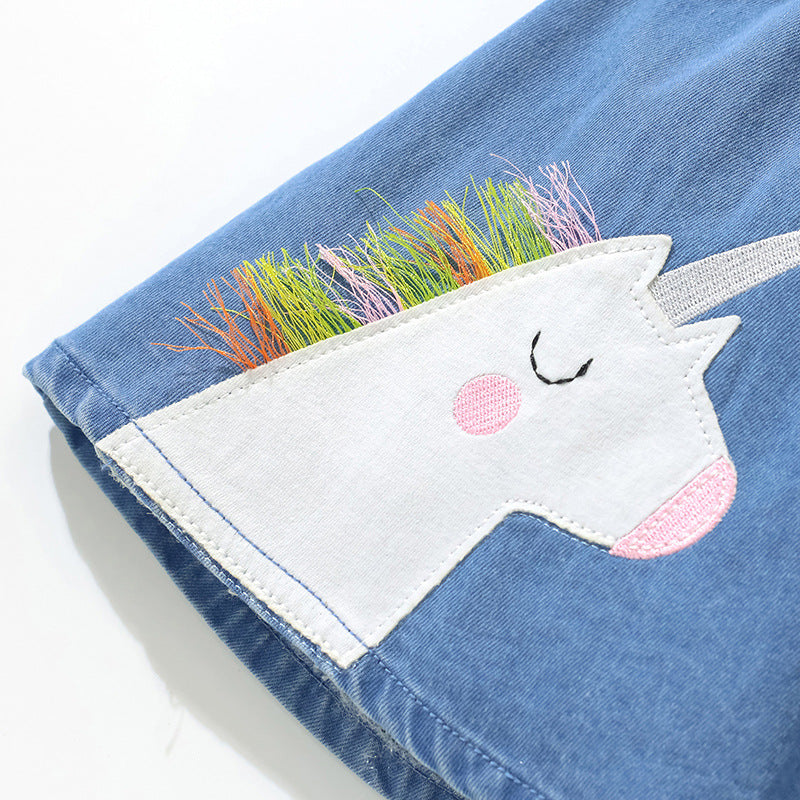 Unicorn Appliqué Denim Skirt