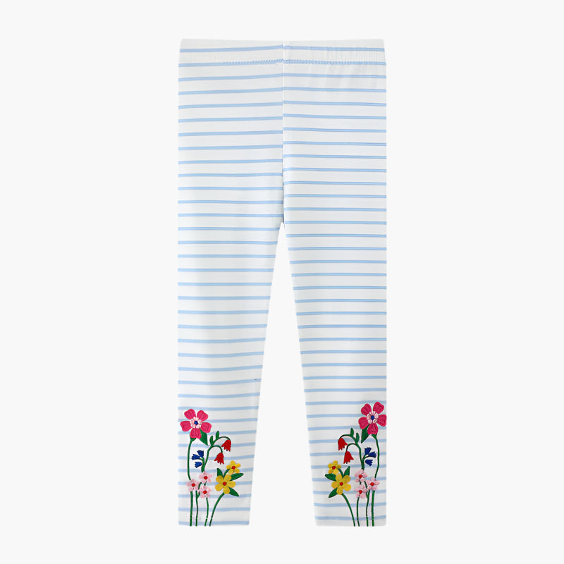 Striped Floral Embroidered Leggings