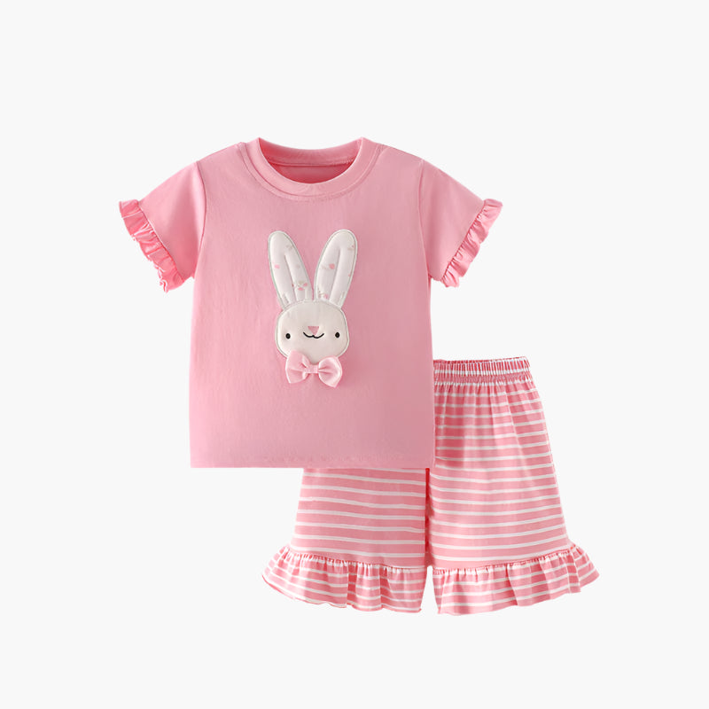 Bunny Applique T-Shirt & Striped Shorts Set